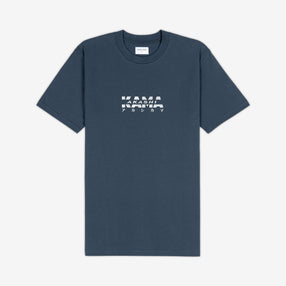 AKASHI-KAMA Metallic Track Tee in Koi Blue with silver 3D texture chest logo