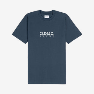 AKASHI-KAMA Metallic Track Tee in Koi Blue with silver 3D texture chest logo