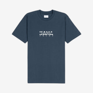 AKASHI-KAMA Metallic Track Tee in Koi Blue with silver 3D texture chest logo