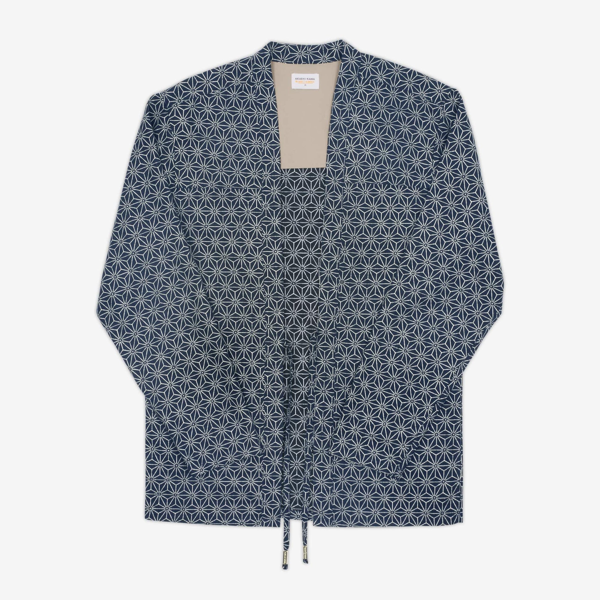 AKASHI-KAMA Asanoha Indigo Noragi Jacket | Japanese Streetwear Kimono Shirt Style