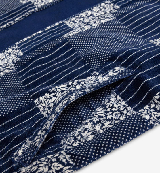 Indigo Corduroy Patchwork Style Noragi Jacket | AKASHI-KAMA Streetwear Kimono Pocket Shirt
