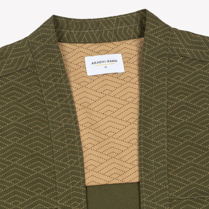 Japanese Kimono Style Jacket | Noragi Army Green Wave