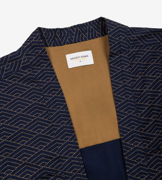 Indigo Wave Style Noragi Jacket | AKASHI KAMA Kimono Shirt Japanese Streetwear