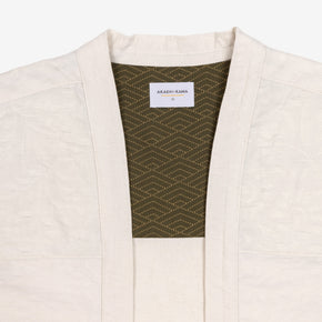Akashi-Kama Cream Jacquard Floral Noragi Jacket, Kimono Style Japanese Streetwear Shirt