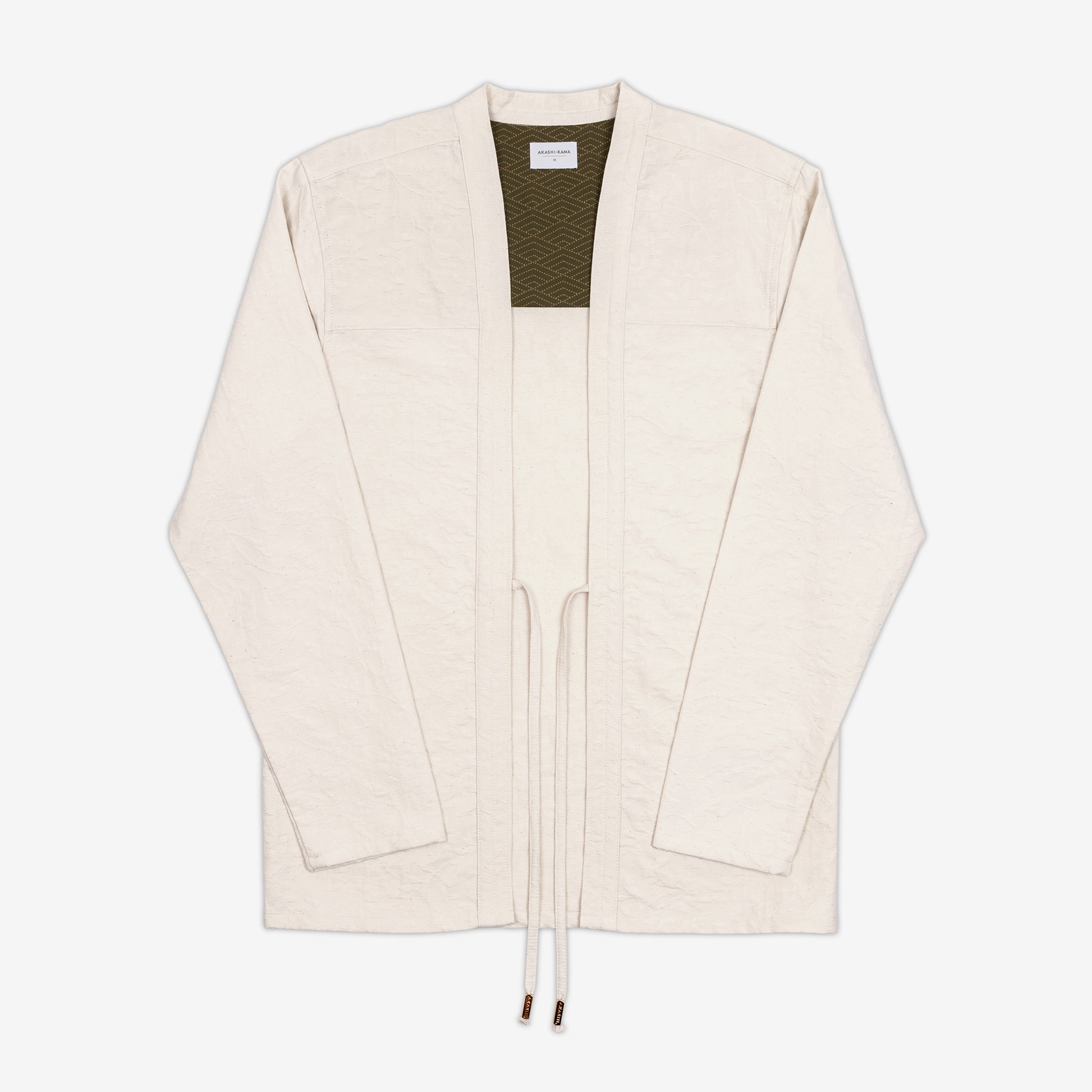 Akashi-Kama  Cream Hyōgo Weave Noragi Jacket | Kimono Style Japanese Streetwear Floral Woven Pattern Shirt