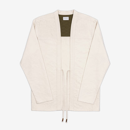 Akashi-Kama  Cream Hyōgo Weave Noragi Jacket | Kimono Style Japanese Streetwear Floral Woven Pattern Shirt