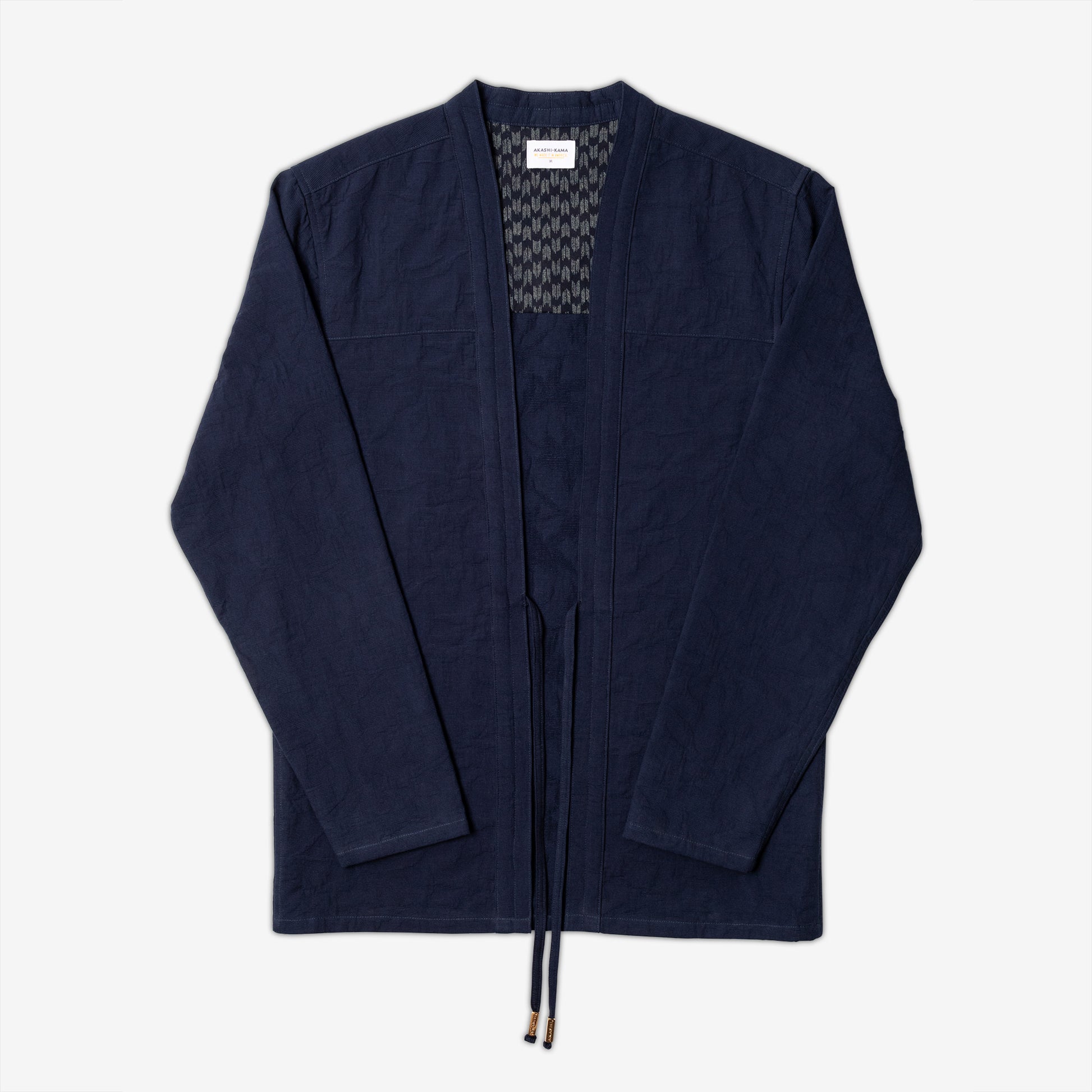 AKASHI-KAMA Indigo Hyōgo Weave Noragi Jacket | Japanese Streetwear Kimono Shirt