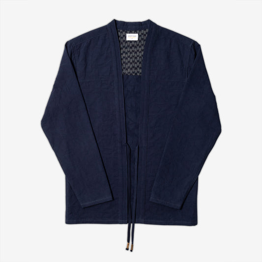 AKASHI-KAMA Indigo Hyōgo Weave Noragi Jacket | Japanese Streetwear Kimono Shirt