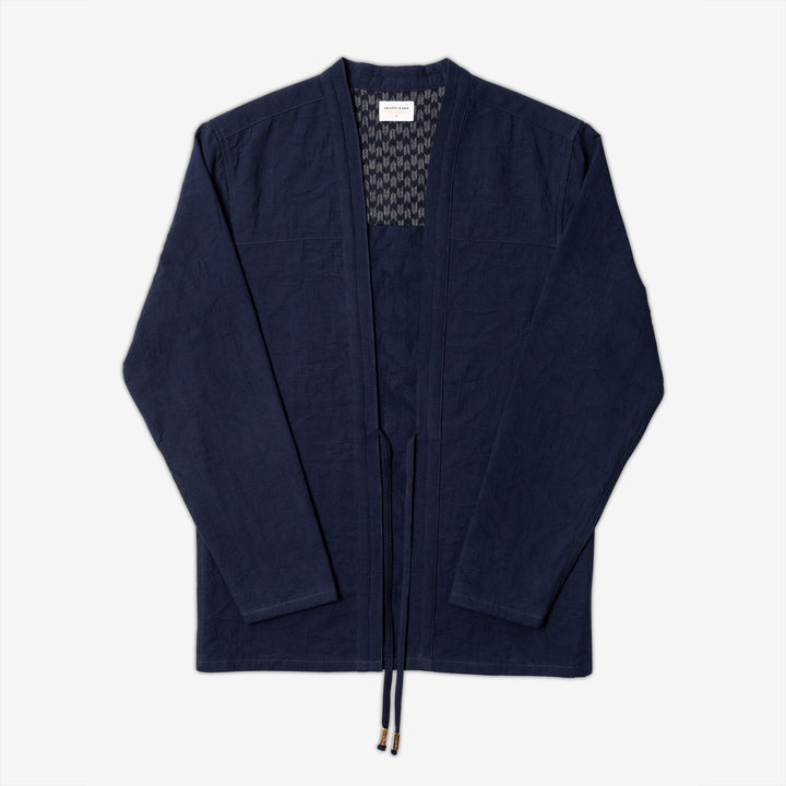 AKASHI-KAMA Indigo Hyōgo Weave Noragi Jacket | Japanese Streetwear Kimono Shirt