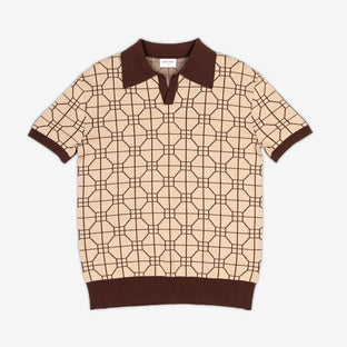 Ojii Knit Polo Shiitake AKASHI-KAMA Japanese Streetwear Shoji Pattern