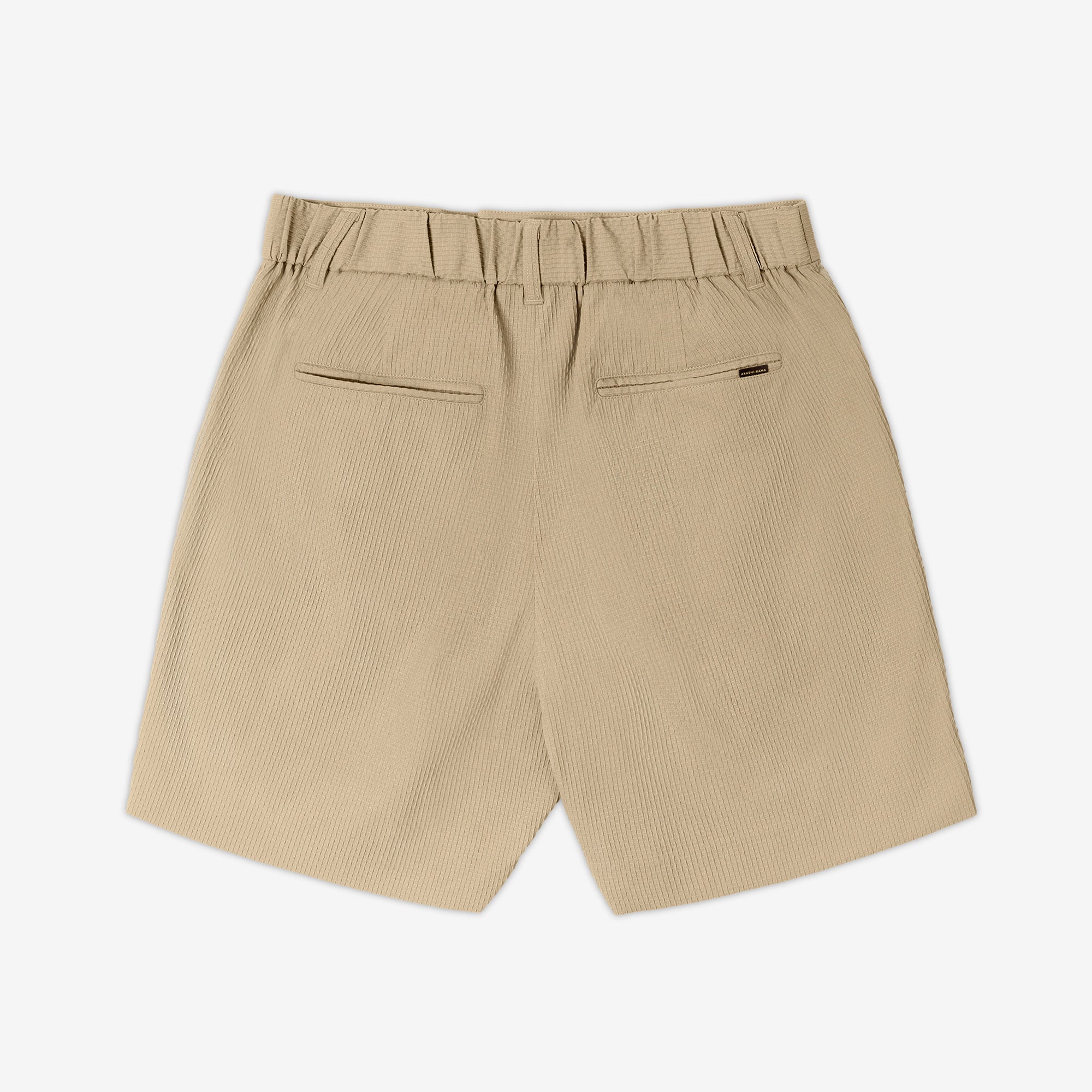 AKASHI-KAMA tailored Technical Sashi Clay pleated shorts with elastic waistband and pockets