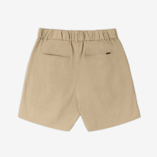 AKASHI-KAMA tailored Technical Sashi Clay pleated shorts with elastic waistband and pockets