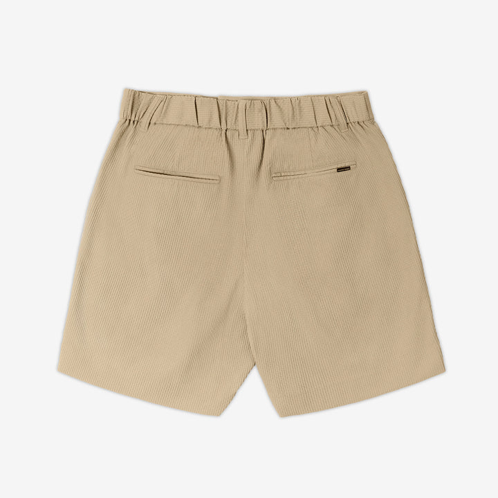 AKASHI-KAMA tailored Technical Sashi Clay pleated shorts with elastic waistband and pockets