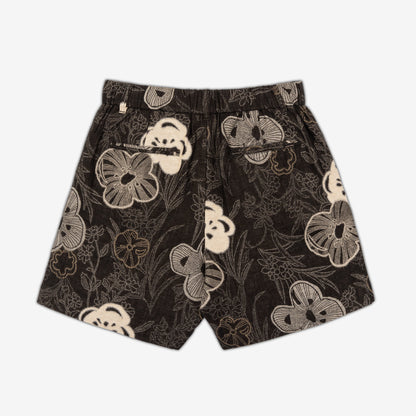 AKASHI-KAMA Floral Jacquard pleated shorts with elastic waistband and back pockets