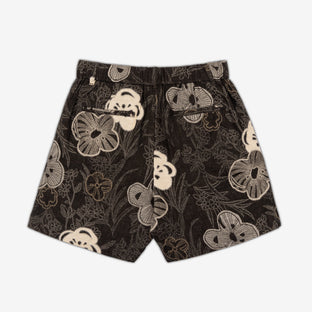 AKASHI-KAMA Floral Jacquard pleated shorts with elastic waistband and back pockets