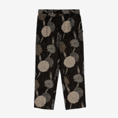 AKASHI-KAMA Pleated Trousers in Kiku Jacquard floral cotton fabric