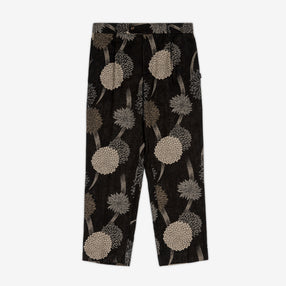 AKASHI-KAMA Pleated Trousers in Kiku Jacquard floral cotton fabric