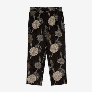 AKASHI-KAMA Pleated Trousers in Kiku Jacquard floral cotton fabric