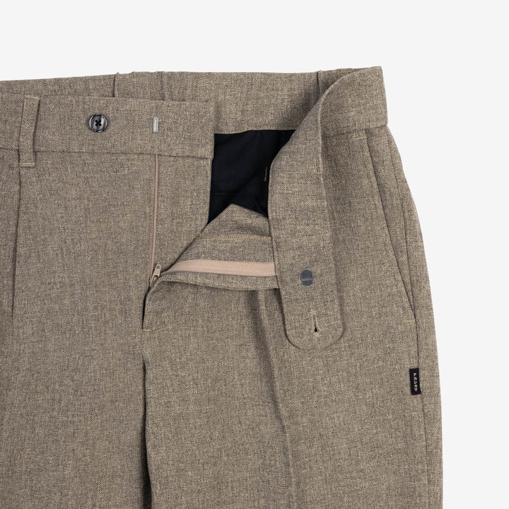 AKASHI-KAMA pleated trousers in mocha taupe brown button closure and zipper