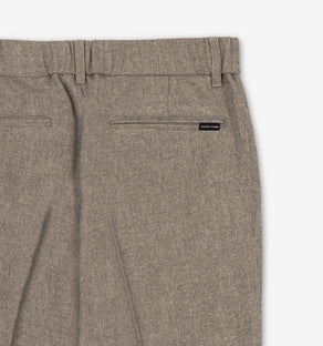 Mocha Taupe pleated trousers pocket and 
AKASHI-KAMA label back detail