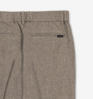 Mocha Taupe pleated trousers pocket and 
AKASHI-KAMA label back detail
