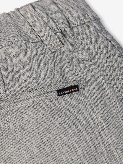 Smoke pleated trousers pocket and 
AKASHI-KAMA label back detail