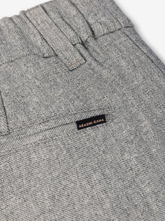 Smoke pleated trousers pocket and 
AKASHI-KAMA label back detail