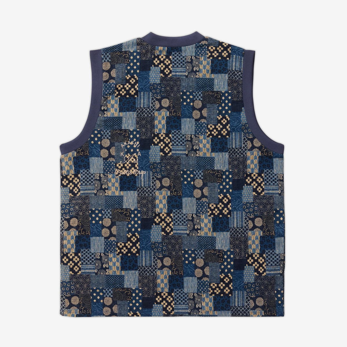 AKASHI-KAMA x Public Drip golf swing vest in Japanese Boro patchwork print