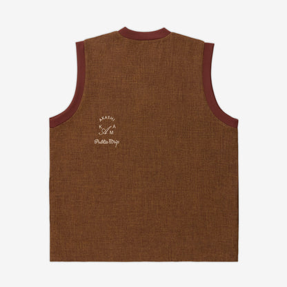 Akashi-Kama x Public Drip embroidery at back | Japanese sharkskin fabric Golf swing vest 