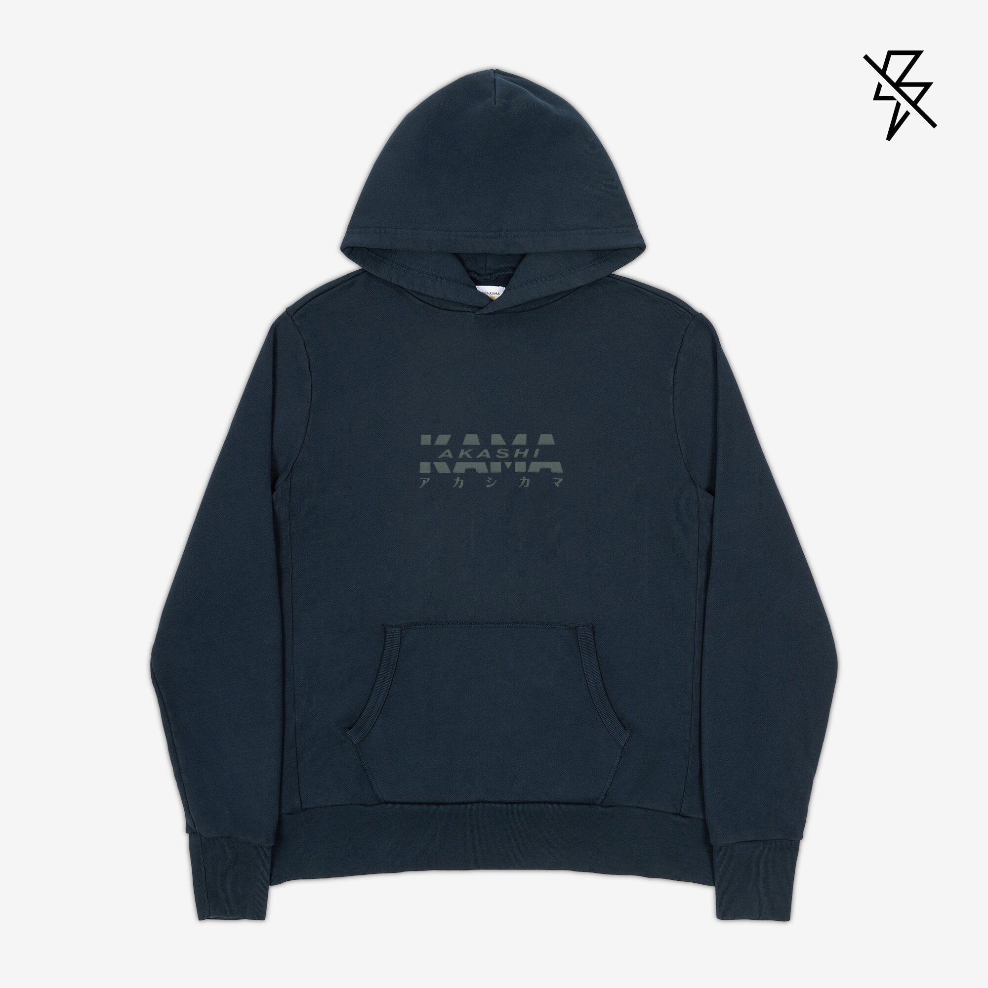 AKASHI-KAMA Reflective Track Hoodie in Deep Indigo with 3D texture chest logo