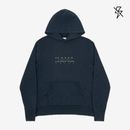 AKASHI-KAMA Reflective Track Hoodie in Deep Indigo with 3D texture chest logo