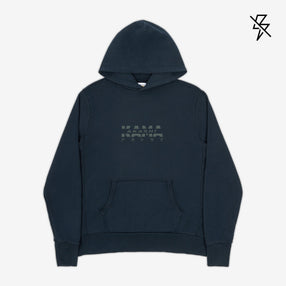 AKASHI-KAMA Reflective Track Hoodie in Deep Indigo with 3D texture chest logo