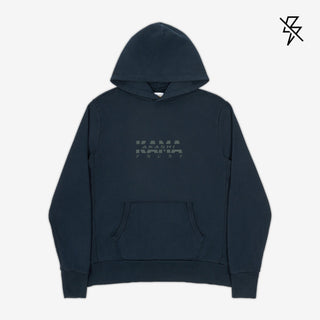 AKASHI-KAMA Reflective Track Hoodie in Deep Indigo with 3D texture chest logo