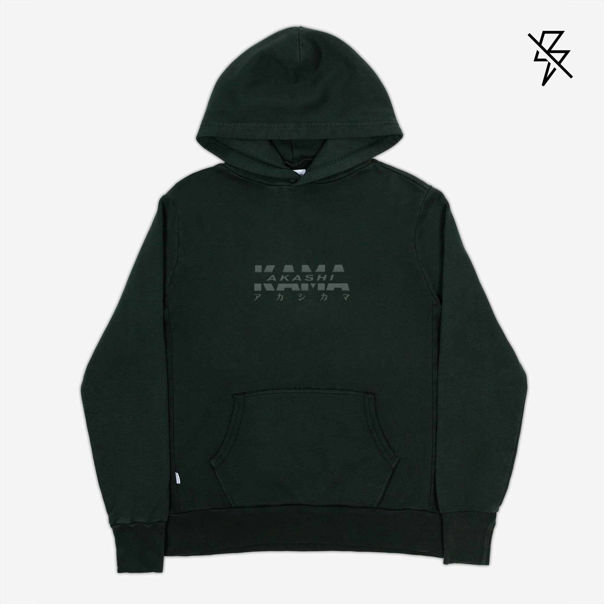 AKASHI-KAMA Reflective Track Hoodie in Nori Green with 3D texture chest logo