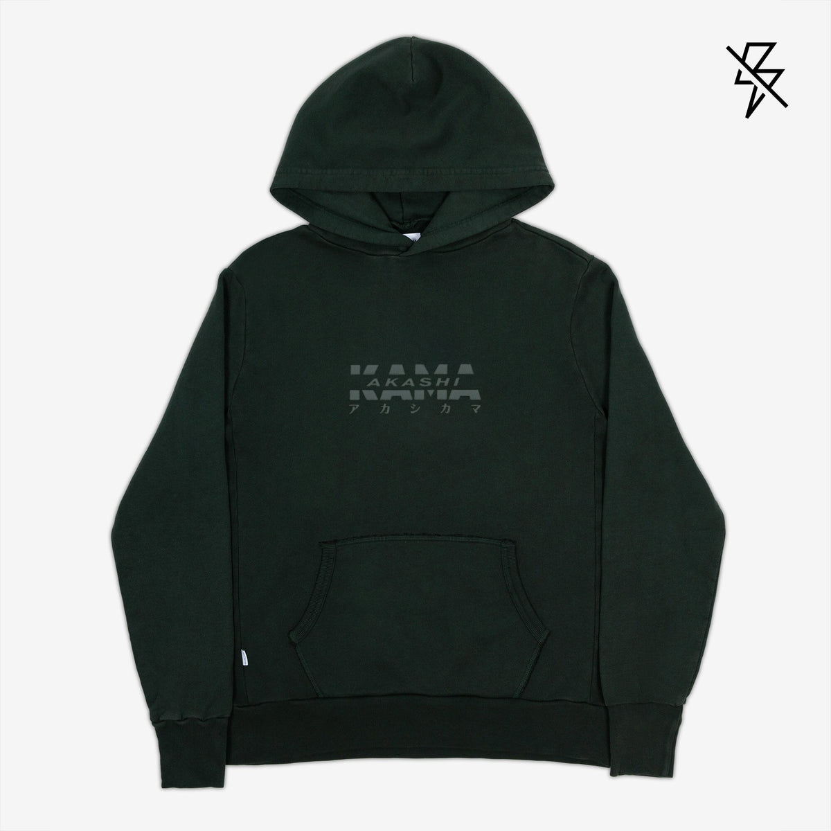 AKASHI-KAMA Reflective Track Hoodie in Nori Green with 3D texture chest logo