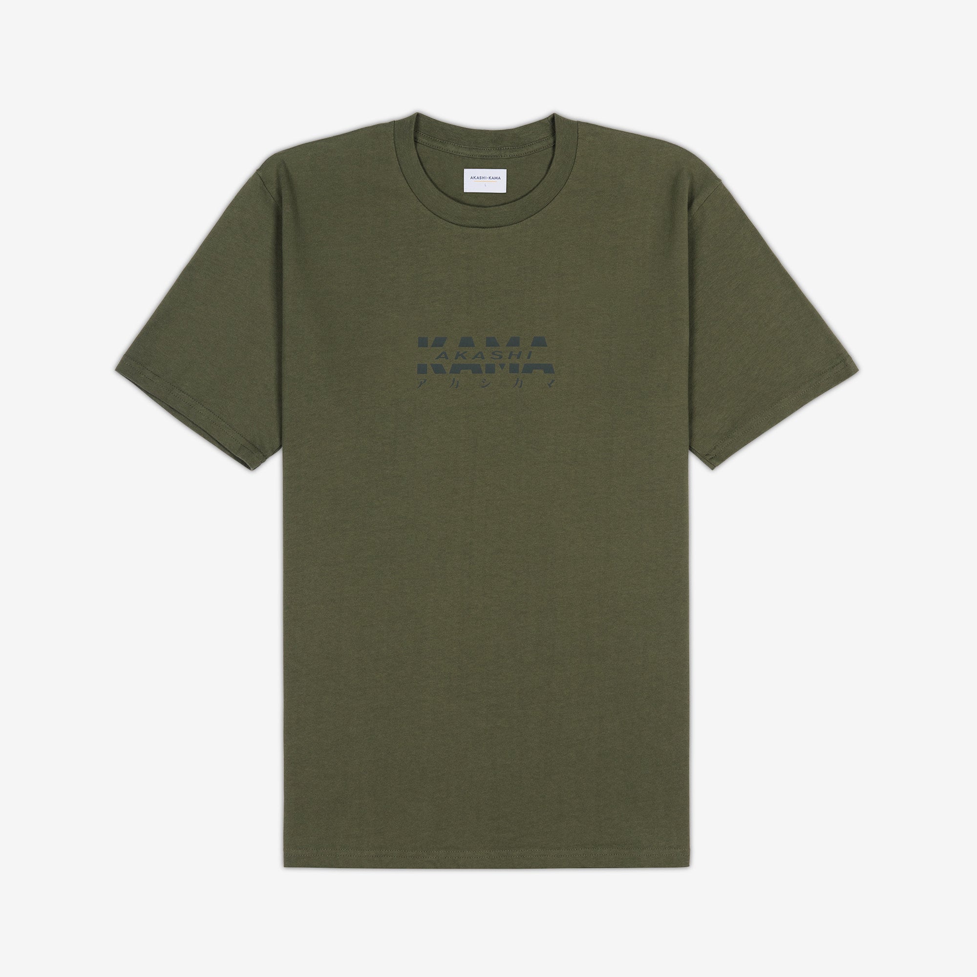 AKASHI-KAMA Reflective Track Tee in Olive with 3D texture chest logo
