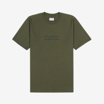 AKASHI-KAMA Reflective Track Tee in Olive with 3D texture chest logo