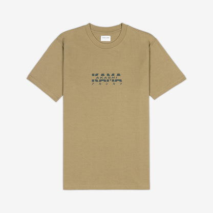 AKASHI-KAMA Reflective Track Tee in Tan with 3D texture chest logo