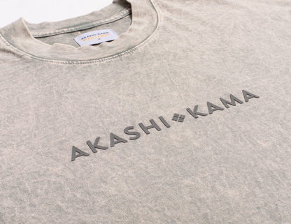 Stamped Logo AKASHI-KAMA Tee in Mineral Wash | Streetwear Garment Dye Shirt Silicone Print