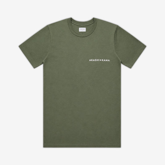 AKASHI-KAMA Stamped Logo Tee in Sage green