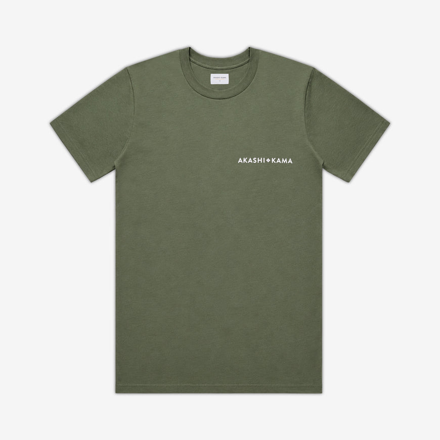 AKASHI-KAMA Stamped Logo Tee in Sage green