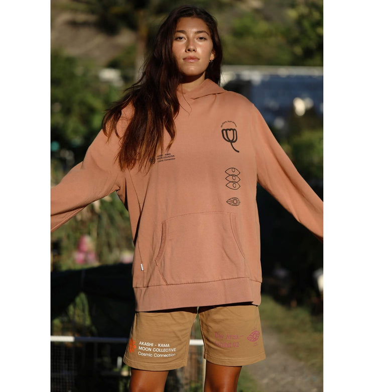 AKASHI KAMA - Moon Collective Collaboration Hoodie | Lion Brown Garment Dye Sweatshirt Japanese American Streetwear Made in USA Womens