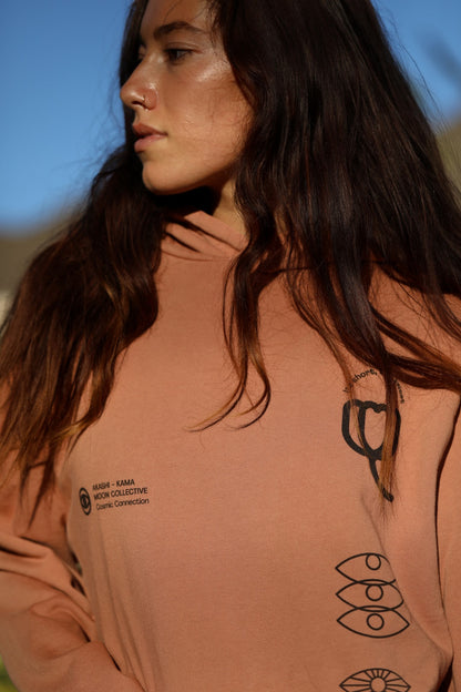 AKASHI KAMA - Moon Collective Collaboration Hoodie | Streetwear Lion Brown Garment Dye Sweatshirt Made in USA Womens
