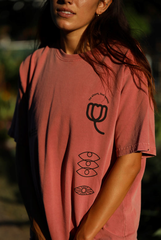 Moon Collective Collaboration AKASHI KAMA Tee | Pigment Solar Red Garment Dye Shirt Made in USA Japanese American Streetwear
