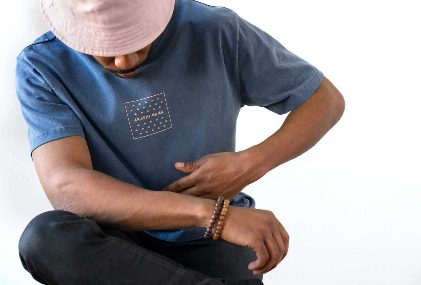 Logo Tee Minimalist Pattern by AKASHI-KAMA Navy Japanese Streetwear