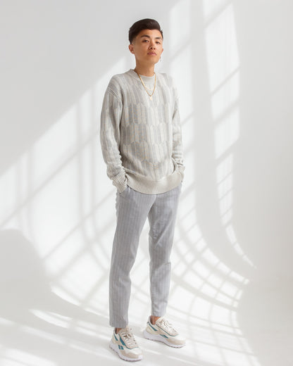 Mens Arrow Pattern Sweater - AKASHI KAMA Japanese Grey Knitwear