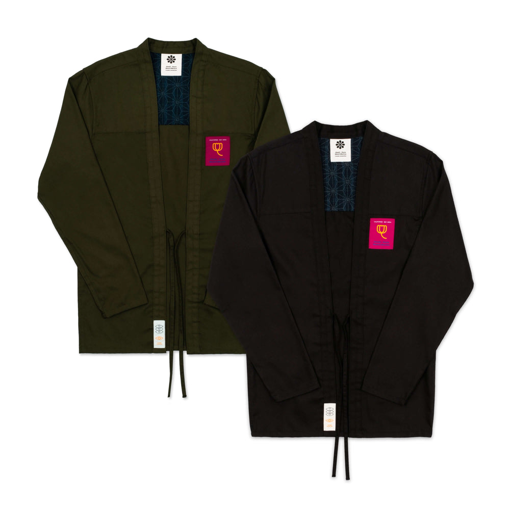 AKASHI KAMA x Moon Collective Noragi Jacket in Army Green | Black Kimono Shirt Style Japanese Streetwear
