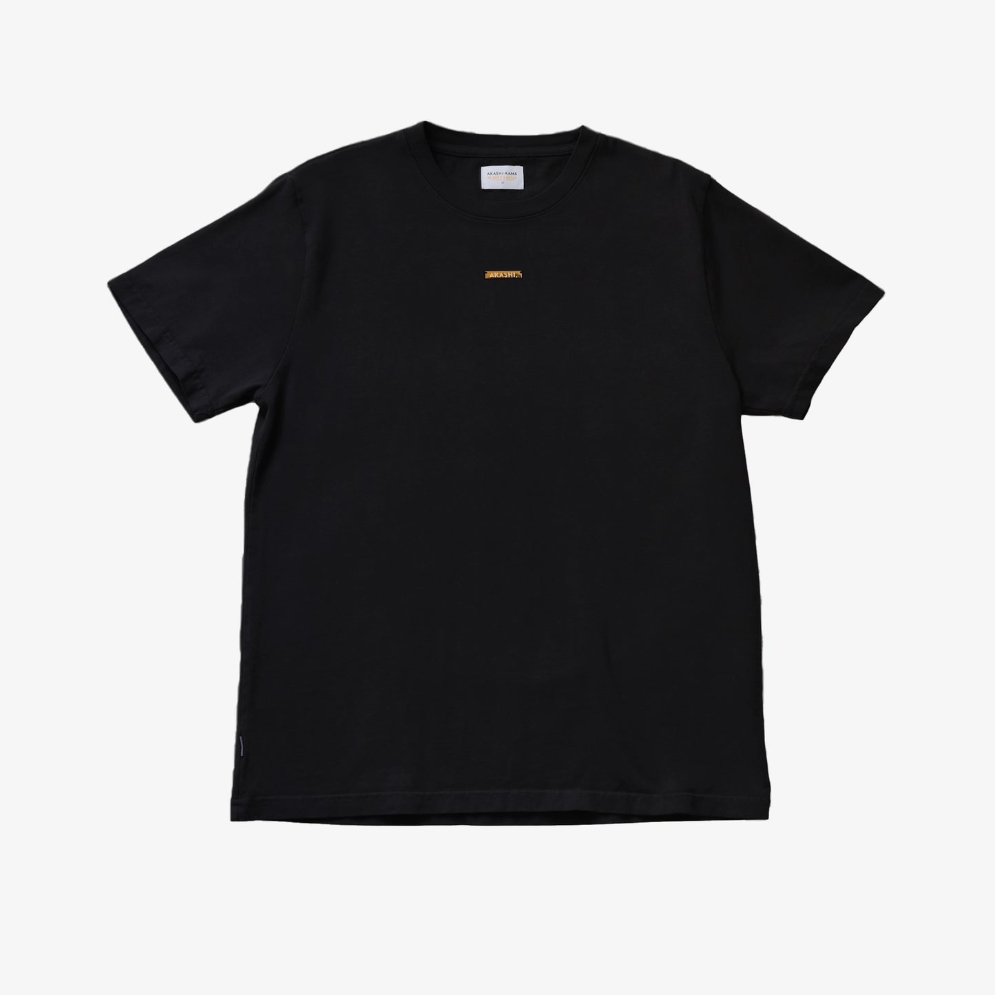 Gold Emblem Logo AKASHI-KAMA Tee in Black | Streetwear Garment Dye Shirt Made in USA