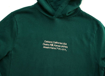 Oakland Osaka Hoodie AKASHI-KAMA Green Japanese Streetwear Midweight Garment Dye Made in Usa