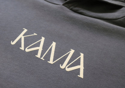 KAMA Flock AKASHI-KAMA Hoodie in Slate | Streetwear Garment Dye Sweatshirt Flocking Print